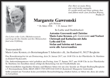 Anzeige von Margarete Gawronski von  Werbepost 