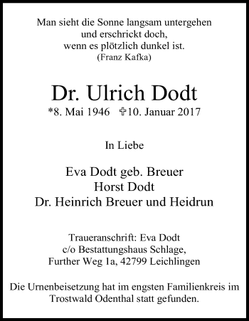 Anzeige von Ulrich Dr. Dodt von Kölner Stadt-Anzeiger / Kölnische Rundschau / Express