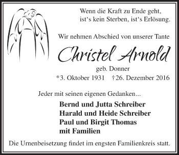 Anzeige von Christel Arnold von  Lokalanzeiger 