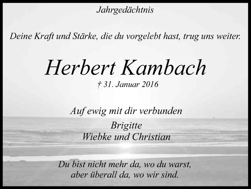  Traueranzeige für Herbert Kambach vom 31.01.2017 aus Kölner Stadt-Anzeiger / Kölnische Rundschau / Express