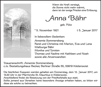 Anzeige von Anna Bähr von  Schlossbote/Werbekurier 