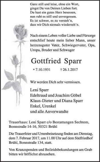 Anzeige von Gottfried Sparr von  Schlossbote/Werbekurier 