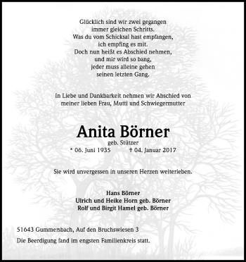 Anzeige von Anita Börner von Kölner Stadt-Anzeiger / Kölnische Rundschau / Express