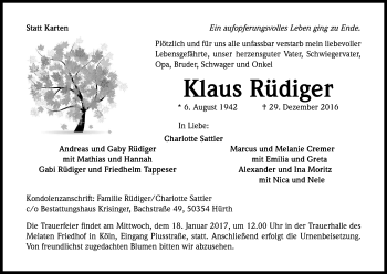Anzeige von Klaus Rüdiger von Kölner Stadt-Anzeiger / Kölnische Rundschau / Express