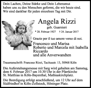 Anzeige von Angela Rizzi von Kölner Stadt-Anzeiger / Kölnische Rundschau / Express