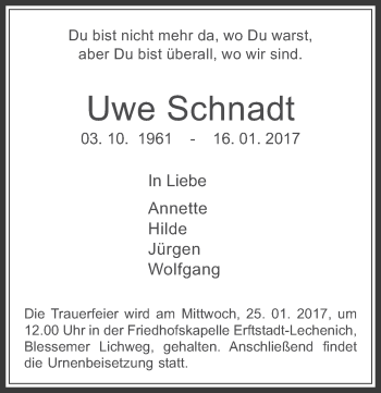 Anzeige von Uwe Schnadt von  Werbepost 