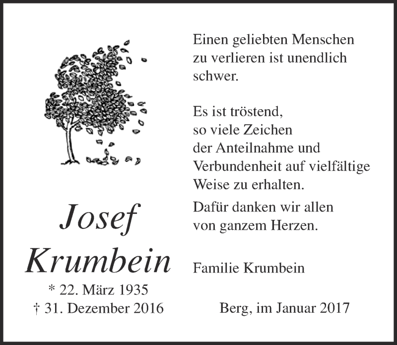  Traueranzeige für Josef Krumbein vom 28.01.2017 aus  Blickpunkt Euskirchen 