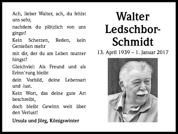 Anzeige von Walter Ledschbor-Schmidt von Kölner Stadt-Anzeiger / Kölnische Rundschau / Express
