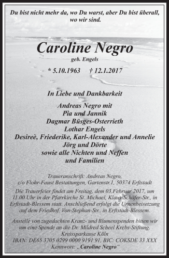 Anzeige von Caroline Negro von  Werbepost 