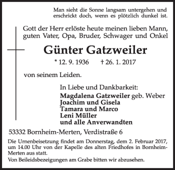 Anzeige von Günter Gatzweiler von  Schlossbote/Werbekurier 
