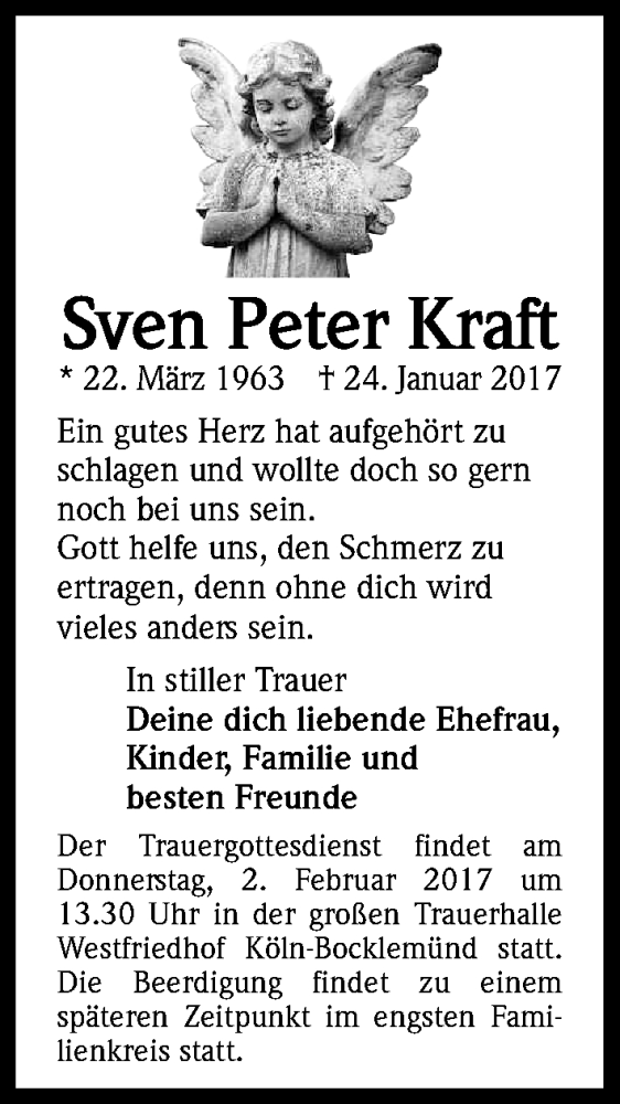  Traueranzeige für Sven Peter Kraft vom 28.01.2017 aus Kölner Stadt-Anzeiger / Kölnische Rundschau / Express