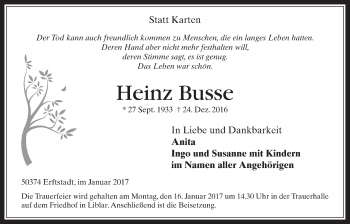 Anzeige von Heinz Busse von  Werbepost 