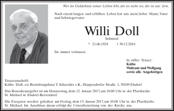Anzeige von Willi Doll von  Sonntags-Post 