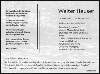 Anzeige von Walter Heuser von Kölner Stadt-Anzeiger / Kölnische Rundschau / Express