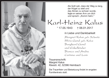 Anzeige von Karl-Heinz Kalus von  Wochenende 
