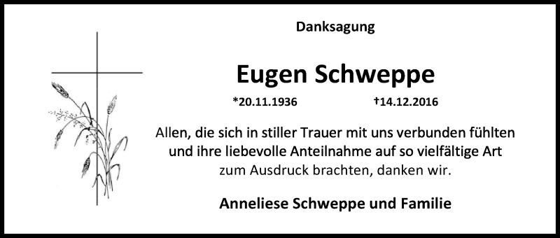  Traueranzeige für Eugen Schweppe vom 28.01.2017 aus Kölner Stadt-Anzeiger / Kölnische Rundschau / Express