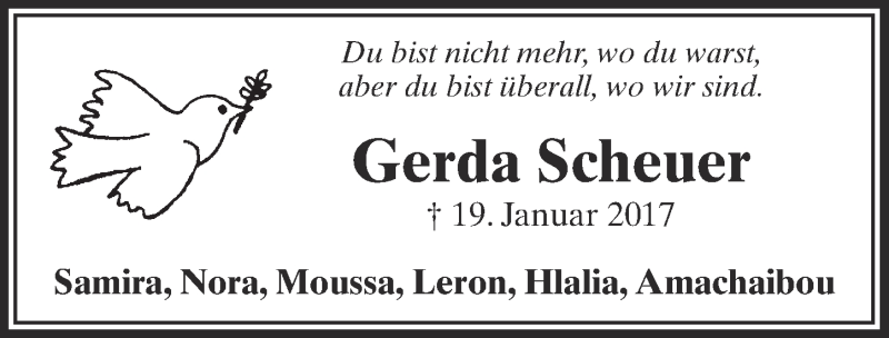  Traueranzeige für Gerda Scheuer vom 28.01.2017 aus  Sonntags-Post 