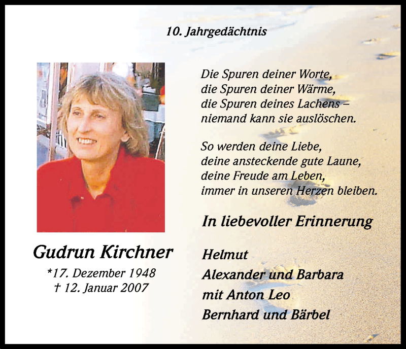  Traueranzeige für Gudrun Kirchner vom 14.01.2017 aus Kölner Stadt-Anzeiger / Kölnische Rundschau / Express