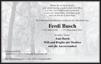 Anzeige von Ferdi Busch von  Werbepost 