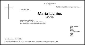 Anzeige von Maria Lichius von Kölner Stadt-Anzeiger / Kölnische Rundschau / Express