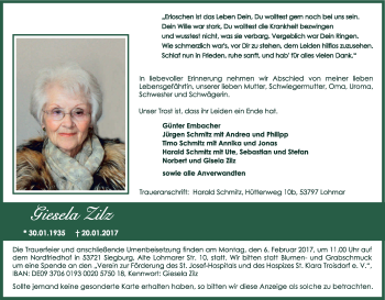 Anzeige von Giesela Zilz von Kölner Stadt-Anzeiger / Kölnische Rundschau / Express