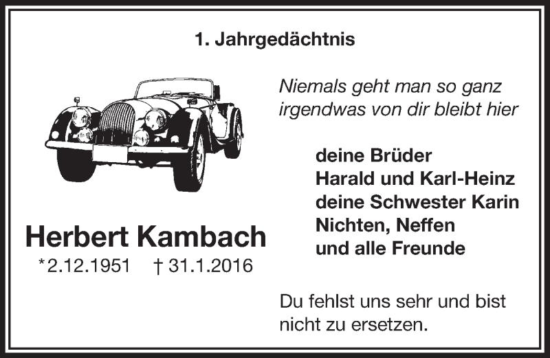  Traueranzeige für Herbert Kambach vom 01.02.2017 aus  Bergisches Handelsblatt 
