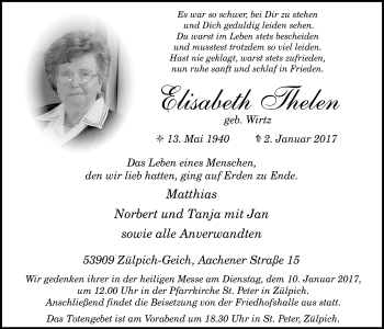 Anzeige von Elisabeth Thelen von  Blickpunkt Euskirchen 