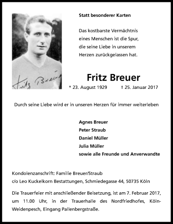 Anzeige von Fritz Breuer von Kölner Stadt-Anzeiger / Kölnische Rundschau / Express