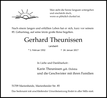 Anzeige von Gerhard Theunissen von Kölner Stadt-Anzeiger / Kölnische Rundschau / Express