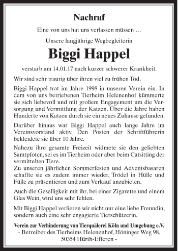 Anzeige von Biggi Happel von  Schlossbote/Werbekurier 