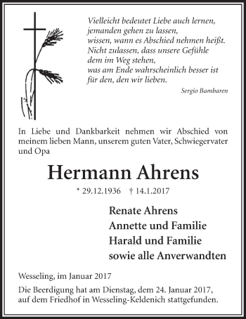 Anzeige von Hermann Ahrens von  Schlossbote/Werbekurier 