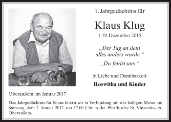 Anzeige von Klaus Klug von  Werbepost 