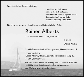 Anzeige von Rainer Alberts von Kölner Stadt-Anzeiger / Kölnische Rundschau / Express