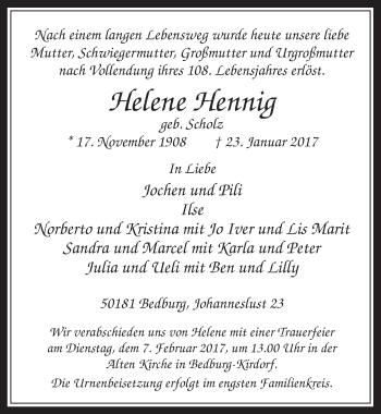 Anzeige von Helene Hennig von  Werbepost 