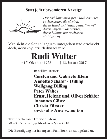 Anzeige von Rudi Walter von  Wochenende 