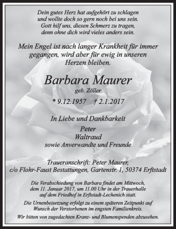 Anzeige von Barbara Maurer von  Sonntags-Post 
