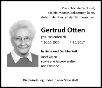 Anzeige von Gertrud Otten von Kölner Stadt-Anzeiger / Kölnische Rundschau / Express