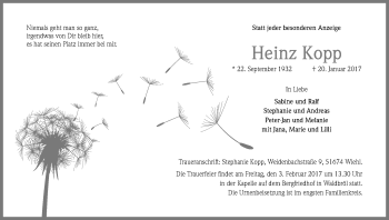 Anzeige von Heinz Kopp von Kölner Stadt-Anzeiger / Kölnische Rundschau / Express