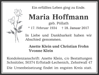 Anzeige von Maria Hoffmann von  Werbepost 