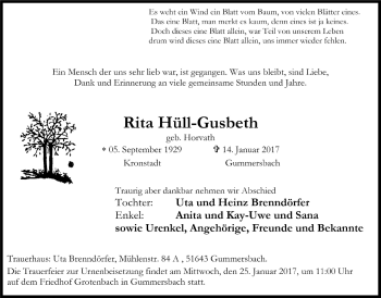 Anzeige von Rita Hüll-Gusbeth von  Anzeigen Echo 