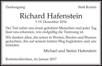 Anzeige von Richard Hafenstein von  Sonntags-Post 