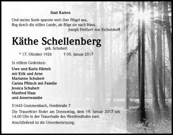 Anzeige von Käthe Schellenberg von Kölner Stadt-Anzeiger / Kölnische Rundschau / Express