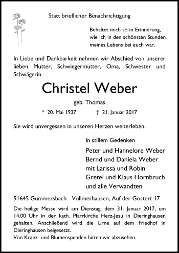 Anzeige von Christel Weber von  Anzeigen Echo 