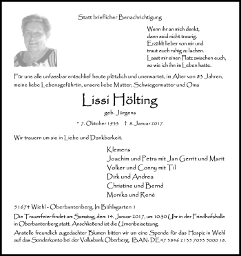 Anzeige von Elisabeth Hölting von Kölner Stadt-Anzeiger / Kölnische Rundschau / Express
