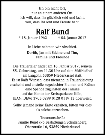 Anzeige von Ralf Bund von Kölner Stadt-Anzeiger / Kölnische Rundschau / Express
