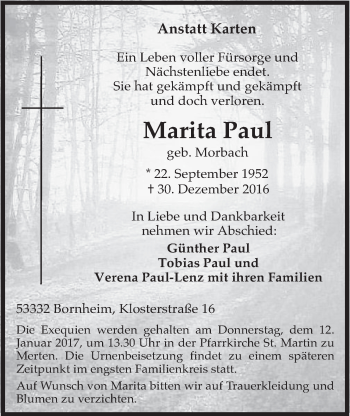 Anzeige von Marita Paul von  Schaufenster/Blickpunkt 