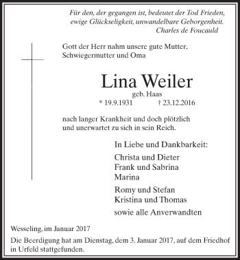 Anzeige von Lina Weiler von  Schlossbote/Werbekurier 