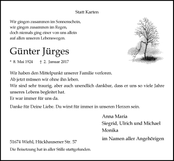 Anzeige von Günter Jürges von  Anzeigen Echo 
