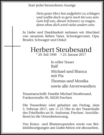 Anzeige von Herbert Steubesand von  Sonntags-Post 
