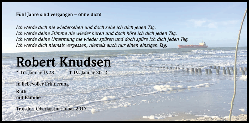  Traueranzeige für Robert Knudsen vom 21.01.2017 aus Kölner Stadt-Anzeiger / Kölnische Rundschau / Express